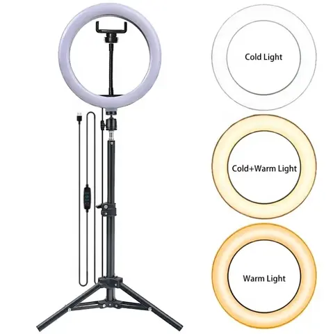10 Inch Led Ring Light With 2.1m Tripod Stand and phone holder for live streaming, video making, make up application, TikTok, Facebook live, selfie etc