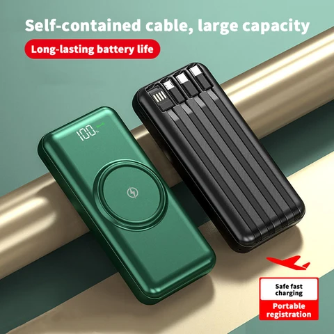 Wireless powerbank 30000mAh fast charging powerbank with own inbuilt charging cables,high quality & high capacity actual 30000mAh portable fast charging pocket size powerbank 22.5W powerful power bank