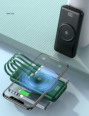 Wireless powerbank 30000mAh fast charging powerbank with own inbuilt charging cables,high quality & high capacity actual 30000mAh portable fast charging pocket size powerbank 22.5W powerful power bank