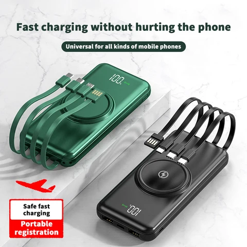 Wireless powerbank 30000mAh fast charging powerbank with own inbuilt charging cables,high quality & high capacity actual 30000mAh portable fast charging pocket size powerbank 22.5W powerful power bank