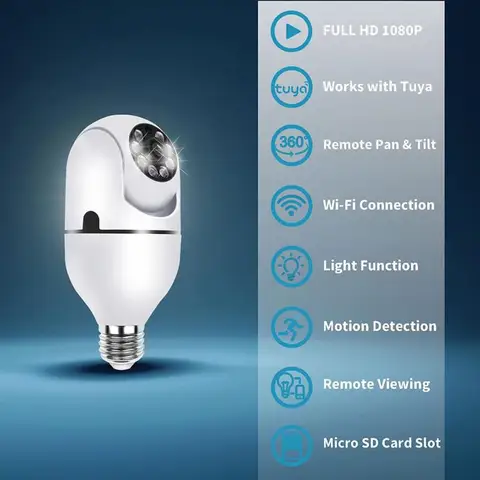 1080P 360° BULB CCTV CAMERA WiFi  ROTATING CAMERA NANNY PANORAMIC BULB CCTV LED MOTION SENSOR LIGHTS SECURITY SURVEILLANCE CAMERA WITH 2 WAY AUDIO COMNICATION, SMART MOTION DETECTION, FISHEYE LENS, HI