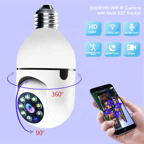 1080P 360° BULB CCTV CAMERA WiFi  ROTATING CAMERA NANNY PANORAMIC BULB CCTV LED MOTION SENSOR LIGHTS SECURITY SURVEILLANCE CAMERA WITH 2 WAY AUDIO COMNICATION, SMART MOTION DETECTION, FISHEYE LENS, HI