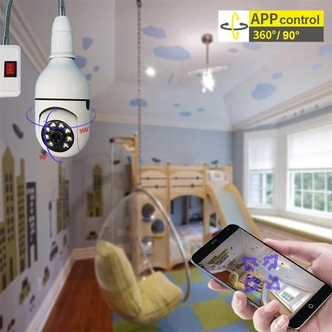 1080P 360° BULB CCTV CAMERA WiFi  ROTATING CAMERA NANNY PANORAMIC BULB CCTV LED MOTION SENSOR LIGHTS SECURITY SURVEILLANCE CAMERA WITH 2 WAY AUDIO COMNICATION, SMART MOTION DETECTION, FISHEYE LENS, HI