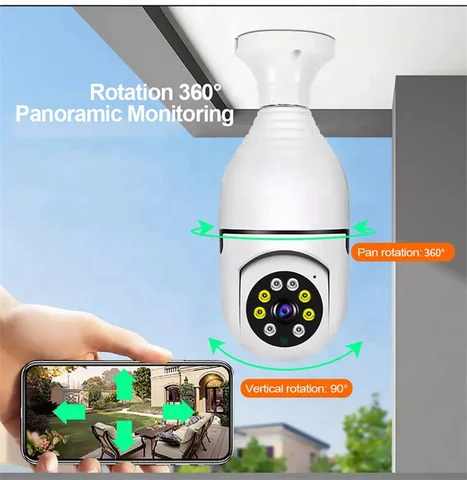 1080P 360° BULB CCTV CAMERA WiFi  ROTATING CAMERA NANNY PANORAMIC BULB CCTV LED MOTION SENSOR LIGHTS SECURITY SURVEILLANCE CAMERA WITH 2 WAY AUDIO COMNICATION, SMART MOTION DETECTION, FISHEYE LENS, HI