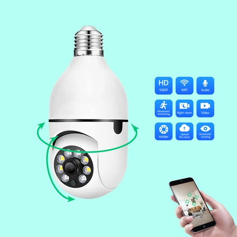 1080P 360° BULB CCTV CAMERA WiFi  ROTATING CAMERA NANNY PANORAMIC BULB CCTV LED MOTION SENSOR LIGHTS SECURITY SURVEILLANCE CAMERA WITH 2 WAY AUDIO COMNICATION, SMART MOTION DETECTION, FISHEYE LENS, HI