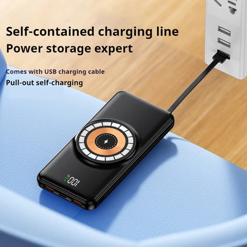 Wireless powerbank 30000mAh fast charging powerbank with own inbuilt charging cables,high quality & high capacity actual 30000mAh portable fast charging pocket size powerbank 22.5W powerful power bank