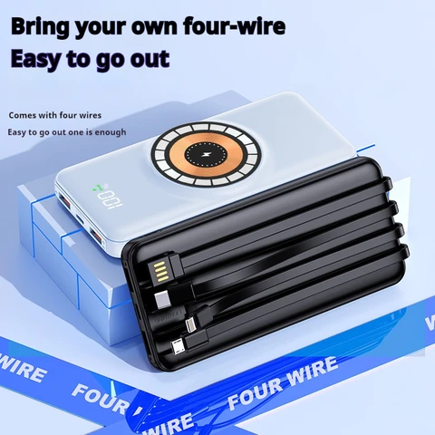 Wireless powerbank 30000mAh fast charging powerbank with own inbuilt charging cables,high quality & high capacity actual 30000mAh portable fast charging pocket size powerbank 22.5W powerful power bank