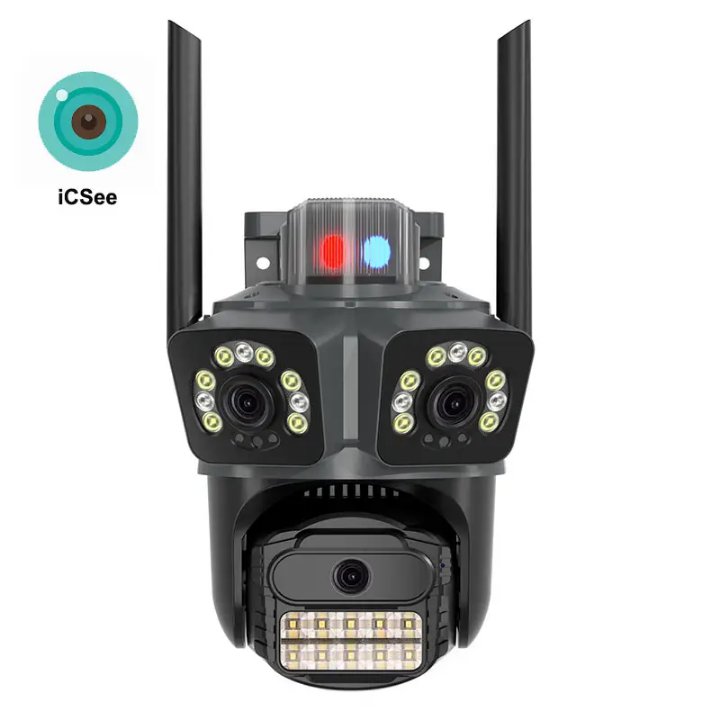 3 Lens CCTV camera ICSEE wifi CCTV camera with motion tracking, siren, two way communication, night vision,360° rotation,3in1 CCTV camera wireless surveillance camera 9MP CCTV WIFI CAMERA