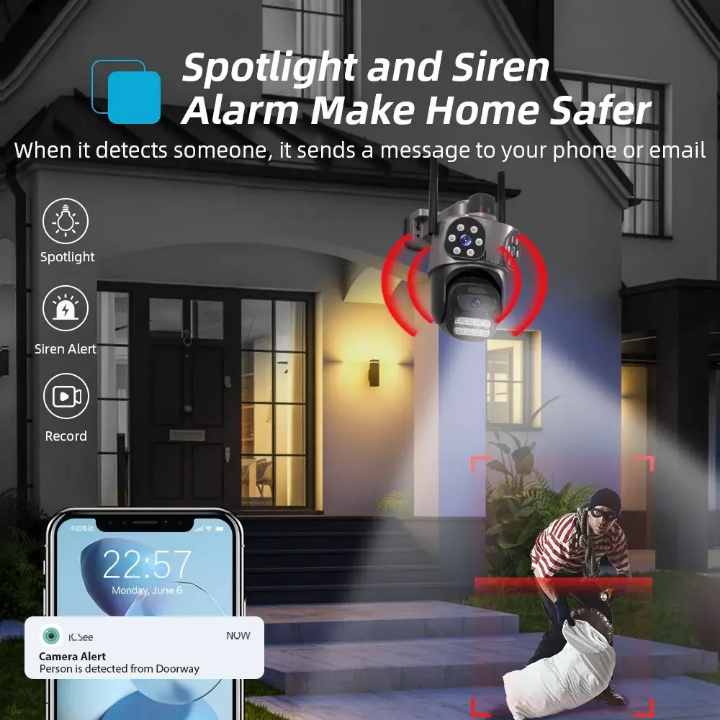 3 Lens CCTV camera ICSEE wifi CCTV camera with motion tracking, siren, two way communication, night vision,360° rotation,3in1 CCTV camera wireless surveillance camera 9MP CCTV WIFI CAMERA