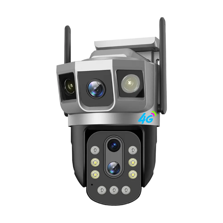 4G CCTV CAMERA 3 real lenses CCTV 4G camera with wide angle,360° rotation,siren, two way communication, waterproof,night vision,text notifications, full color videos,long range of view HD 4G CCTV