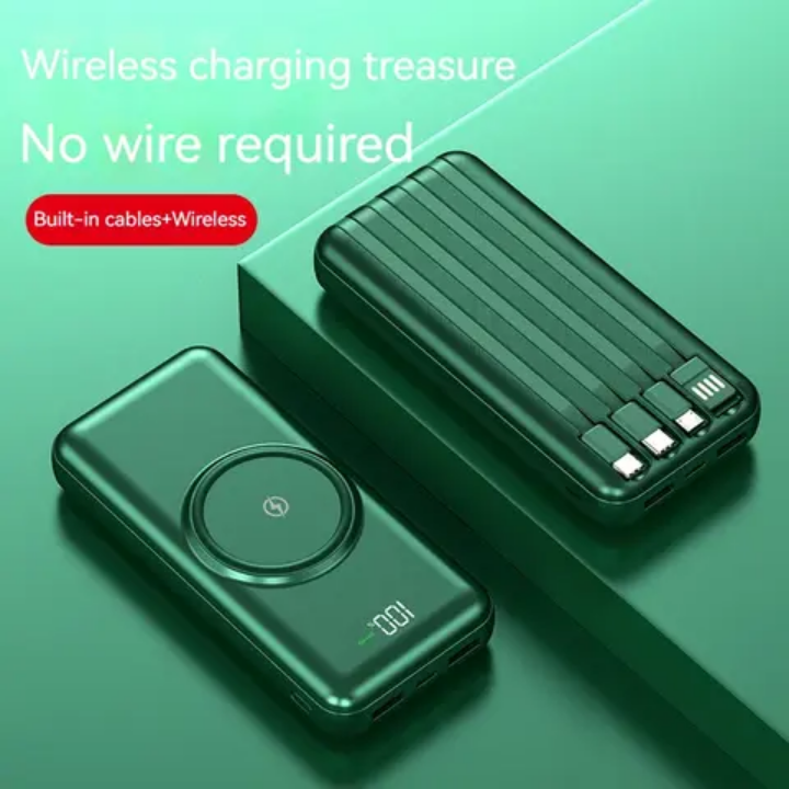30000MAh Wireless powerbank with own inbuilt charging cables super fast charging portable power station powerbank 30000 mAh  USB Fast Charging wireless  30000mAh Power Bank