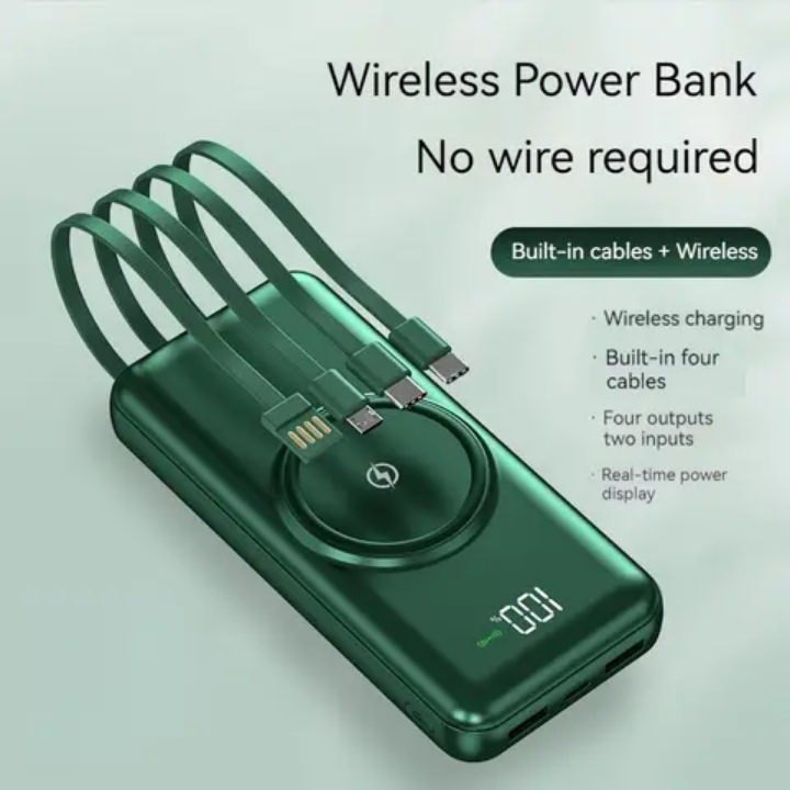 30000MAh Wireless powerbank with own inbuilt charging cables super fast charging portable power station powerbank 30000 mAh  USB Fast Charging wireless  30000mAh Power Bank