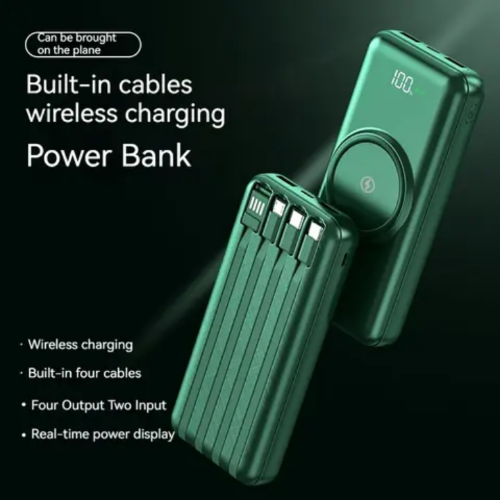 30000MAh Wireless powerbank with own inbuilt charging cables super fast charging portable power station powerbank 30000 mAh  USB Fast Charging wireless  30000mAh Power Bank