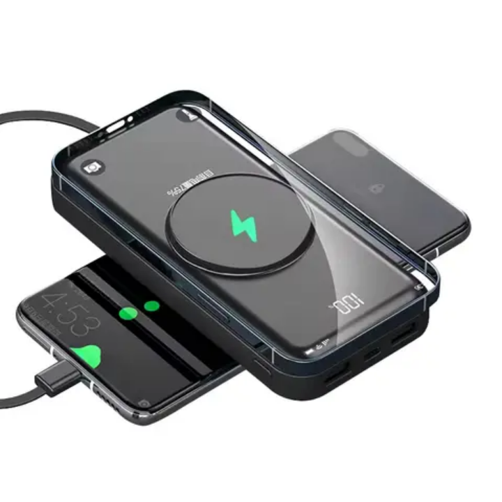 30000MAh Wireless powerbank with own inbuilt charging cables super fast charging portable power station powerbank 30000 mAh  USB Fast Charging wireless  30000mAh Power Bank