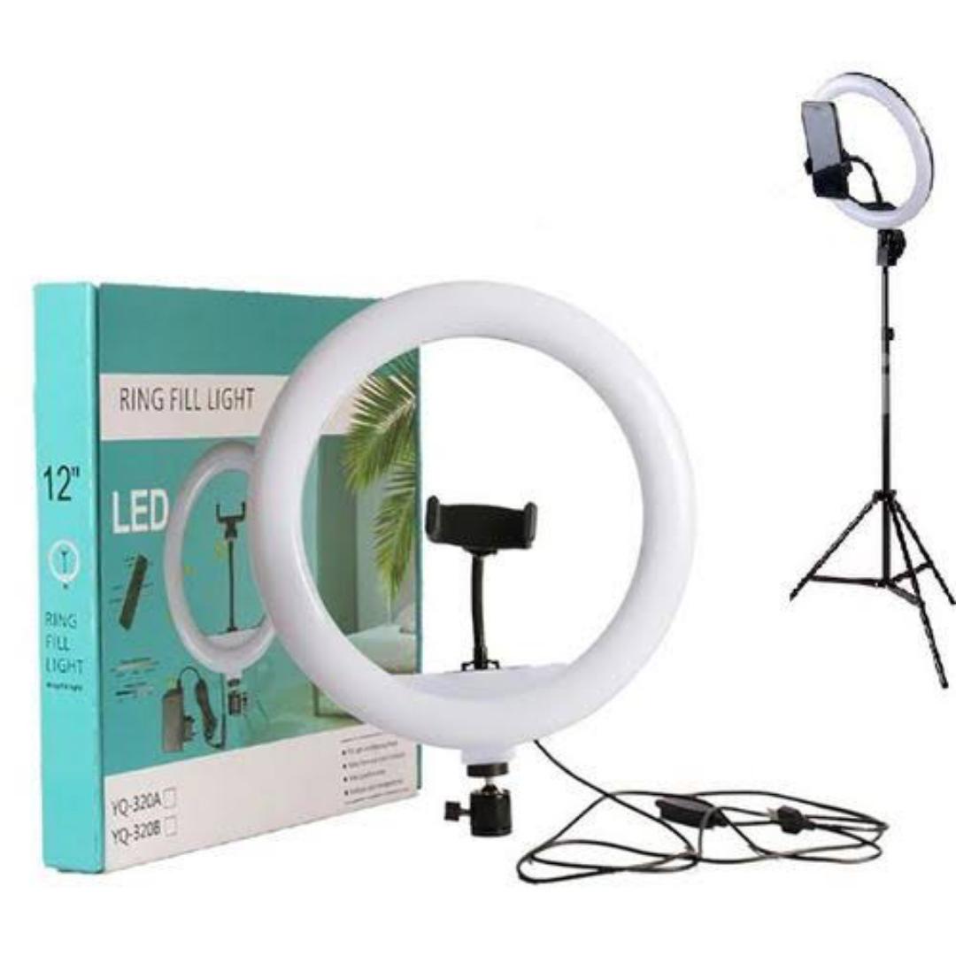 12inch ring light with 2.1m tripod stand for live streaming, TikTok photography make up application,with phone holder, foldable tripod,3 color modes, dimmable brightness to fit your desired light Inte