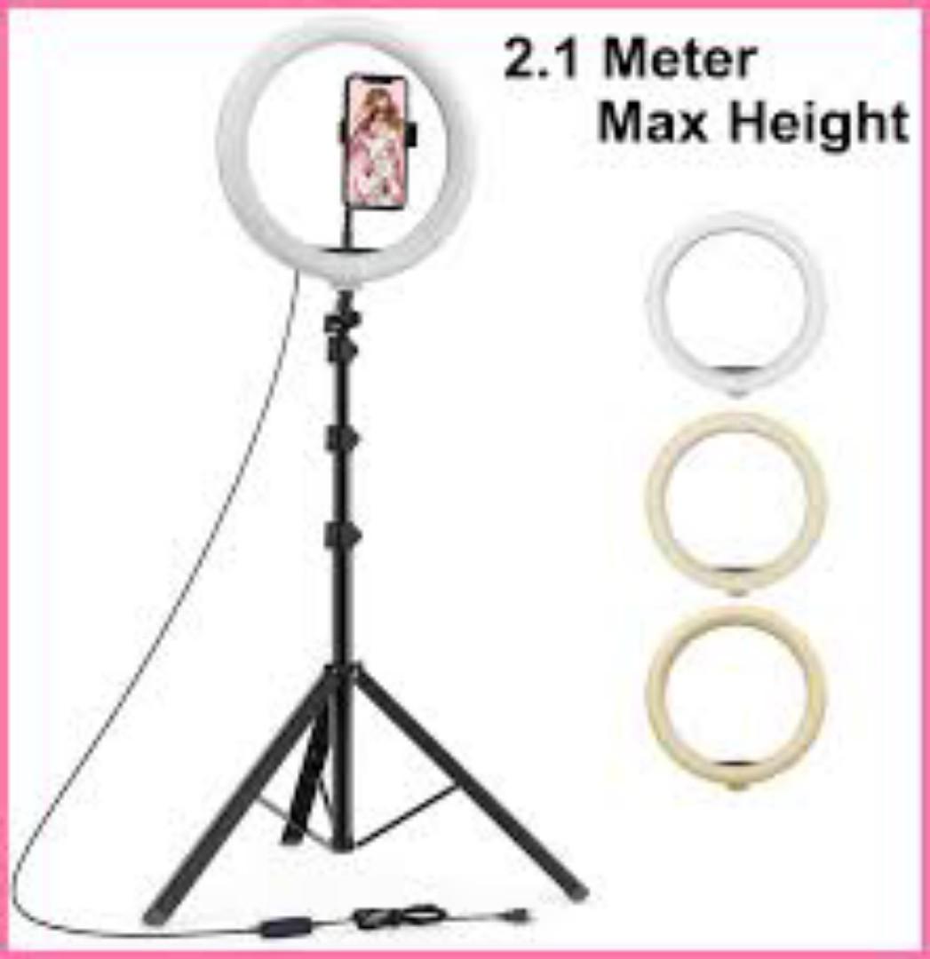 12inch ring light with 2.1m tripod stand for live streaming, TikTok photography make up application,with phone holder, foldable tripod,3 color modes, dimmable brightness to fit your desired light Inte