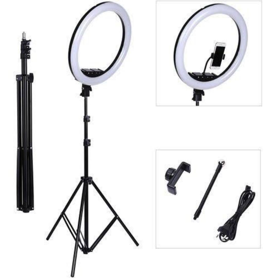 12inch ring light with 2.1m tripod stand for live streaming, TikTok photography make up application,with phone holder, foldable tripod,3 color modes, dimmable brightness to fit your desired light Inte