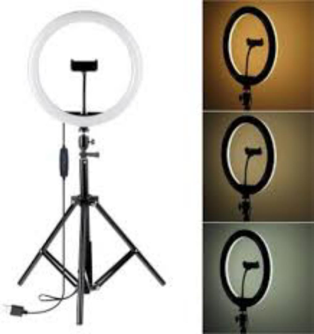 12inch ring light with 2.1m tripod stand for live streaming, TikTok photography make up application,with phone holder, foldable tripod,3 color modes, dimmable brightness to fit your desired light Inte