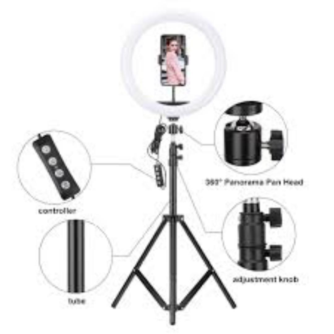 12inch ring light with 2.1m tripod stand for live streaming, TikTok photography make up application,with phone holder, foldable tripod,3 color modes, dimmable brightness to fit your desired light Inte