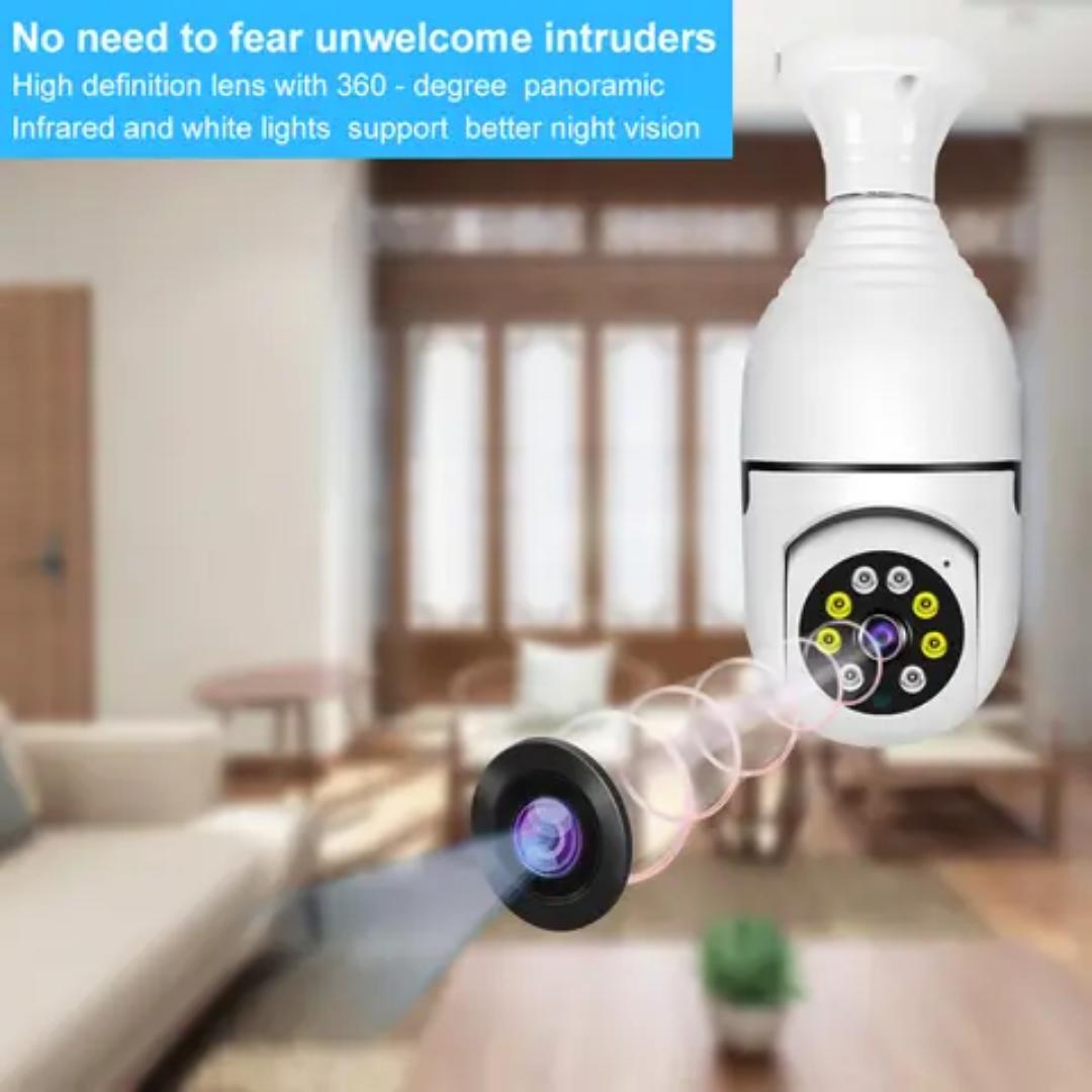 360° PANORAMIC BULB CCTV WiFi IP PTZ PAN & TILT ROTATING CAMERA FTY CAM PRO NANNY 360° PANORAMIC BULB CCTV WiFi AP HOTSPOT CAMERA WITH LED MOTION SENSOR LIGHTS. CCTV 360 SECURITY SURVEILLANCE PANORAMI