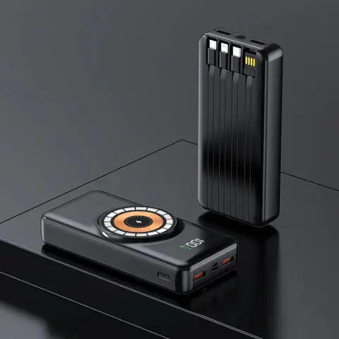 30,000mAh wireless powerbank super fast charging powerbank high capacity &high quality actual capacity portable pocket size for traveling , with  inbuilt 4 charging cables & wireless charging function