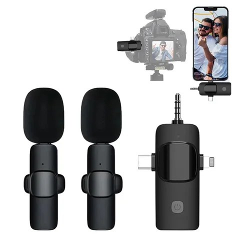 3 in 1 Wireless Microphone for iPhone, Camera, Android, iPad, Mini Microphone, USB C Microphone, iPhone Mic, 2.4G Ultra-Low Delay, Microphone for Video Recording/Vlog/TikTok/YouTube/Interview