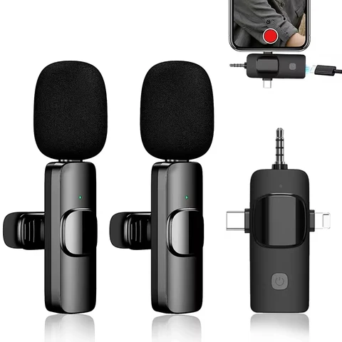 3 in 1 Wireless Microphone for iPhone, Camera, Android, iPad, Mini Microphone, USB C Microphone, iPhone Mic, 2.4G Ultra-Low Delay, Microphone for Video Recording/Vlog/TikTok/YouTube/Interview