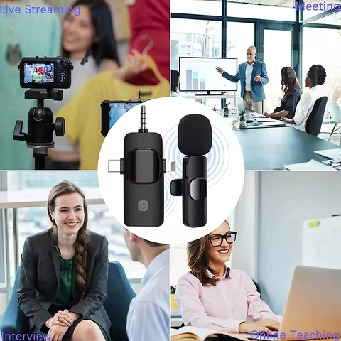 3 in 1 Wireless Microphone for iPhone, Camera, Android, iPad, Mini Microphone, USB C Microphone, iPhone Mic, 2.4G Ultra-Low Delay, Microphone for Video Recording/Vlog/TikTok/YouTube/Interview
