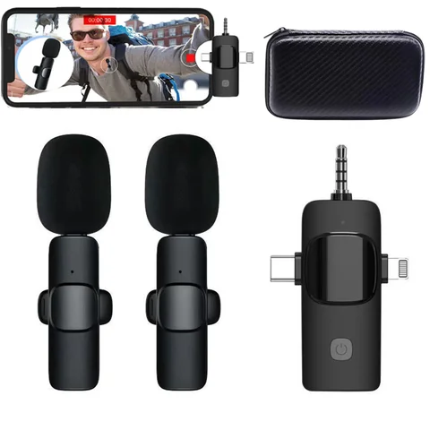 3 in 1 Wireless Microphone for iPhone, Camera, Android, iPad, Mini Microphone, USB C Microphone, iPhone Mic, 2.4G Ultra-Low Delay, Microphone for Video Recording/Vlog/TikTok/YouTube/Interview