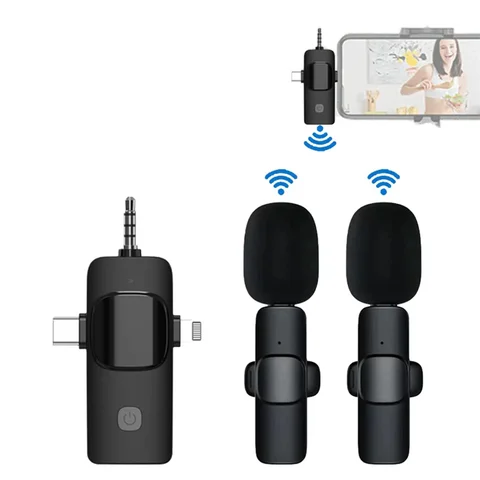 3 in 1 Wireless Microphone for iPhone, Camera, Android, iPad, Mini Microphone, USB C Microphone, iPhone Mic, 2.4G Ultra-Low Delay, Microphone for Video Recording/Vlog/TikTok/YouTube/Interview