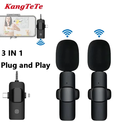 3 in 1 Wireless Microphone for iPhone, Camera, Android, iPad, Mini Microphone, USB C Microphone, iPhone Mic, 2.4G Ultra-Low Delay, Microphone for Video Recording/Vlog/TikTok/YouTube/Interview