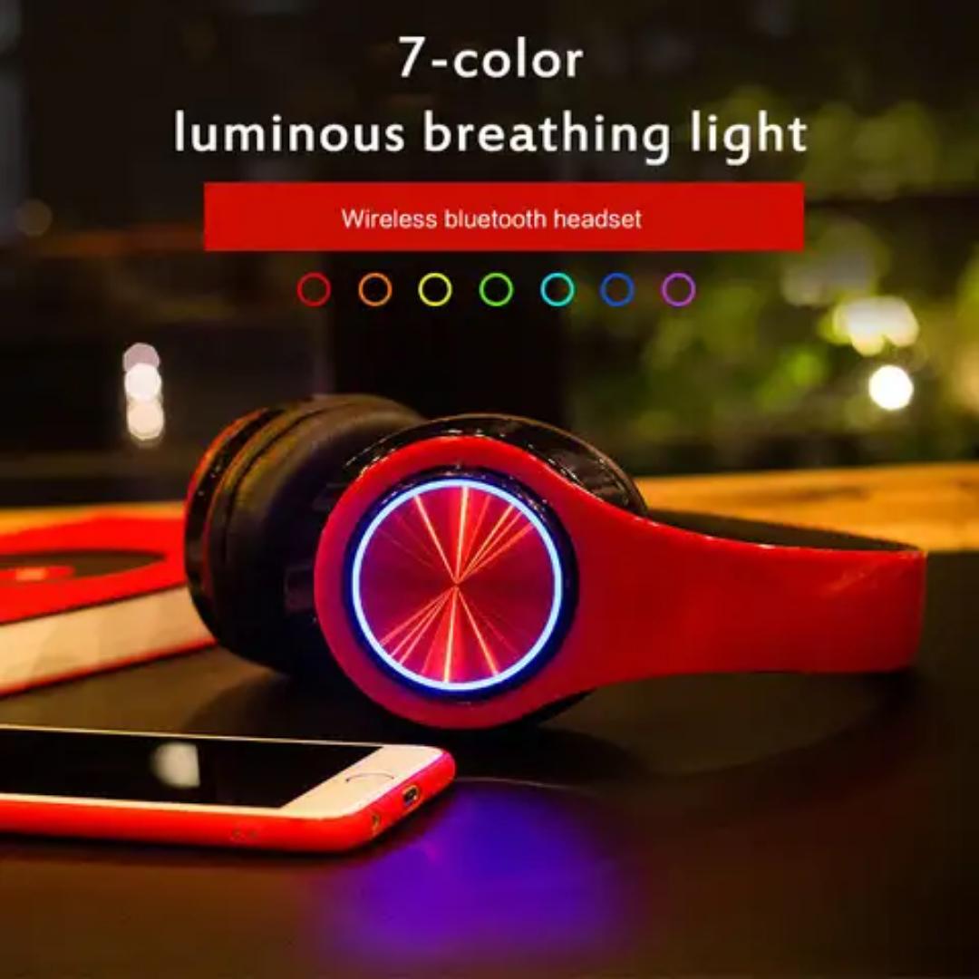 Wireless headset Bluetooth Headphone (red)  Extra Bass Wireless Headset Colorful LED Light Headphones (black)