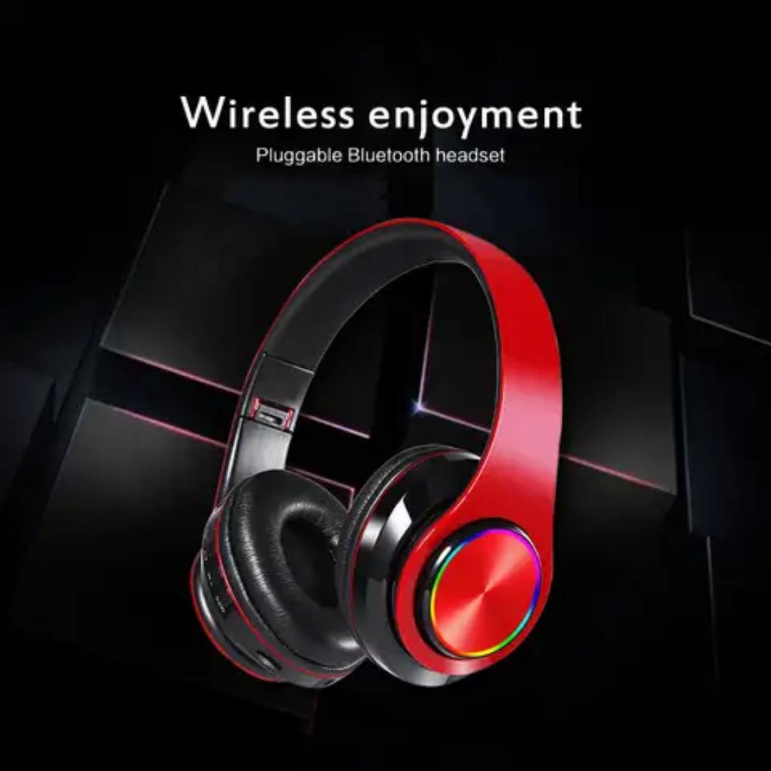 Wireless headset Bluetooth Headphone (red)  Extra Bass Wireless Headset Colorful LED Light Headphones (black)
