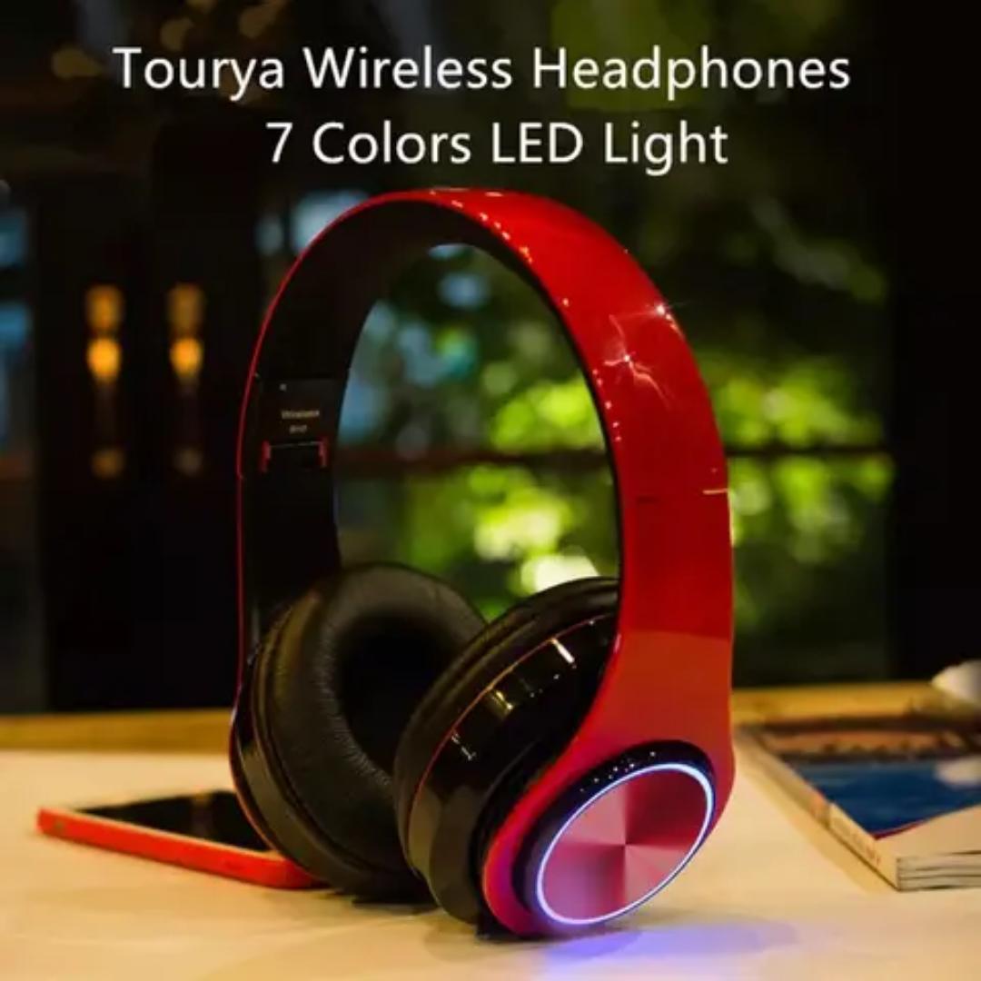Wireless headset Bluetooth Headphone (red)  Extra Bass Wireless Headset Colorful LED Light Headphones (black)