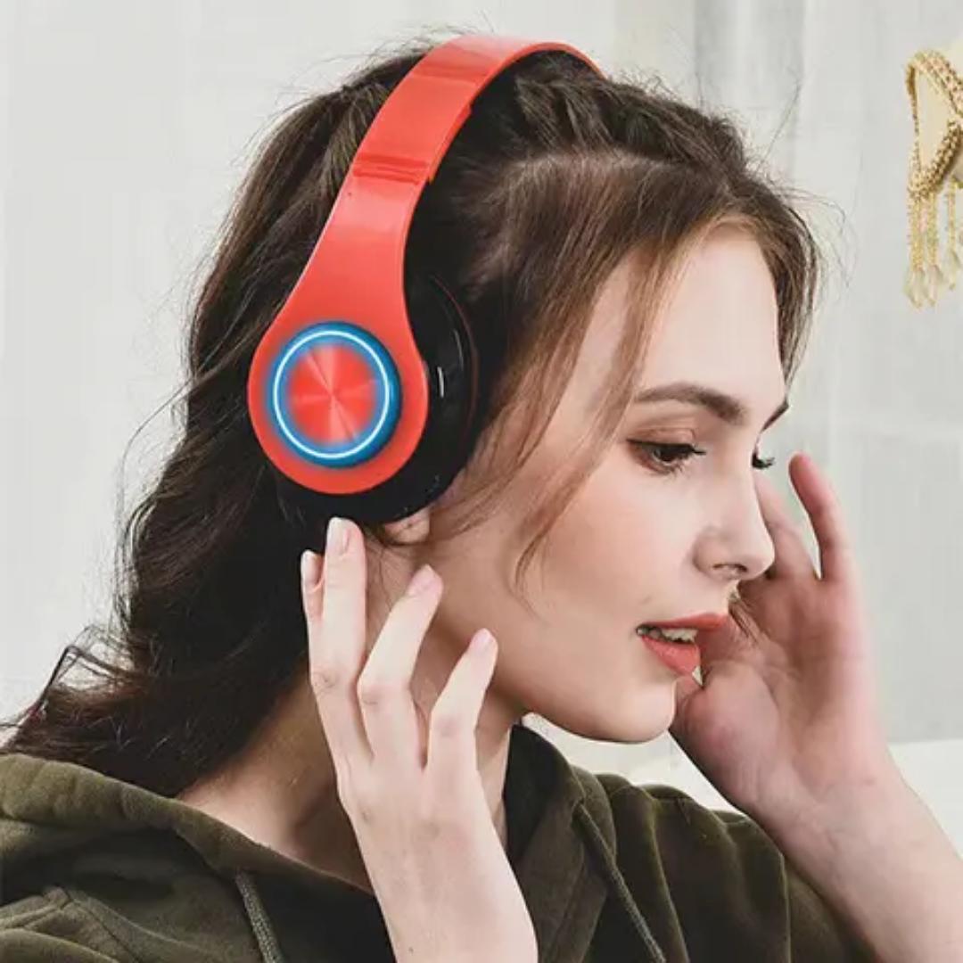 Wireless headset Bluetooth Headphone (red)  Extra Bass Wireless Headset Colorful LED Light Headphones (black)