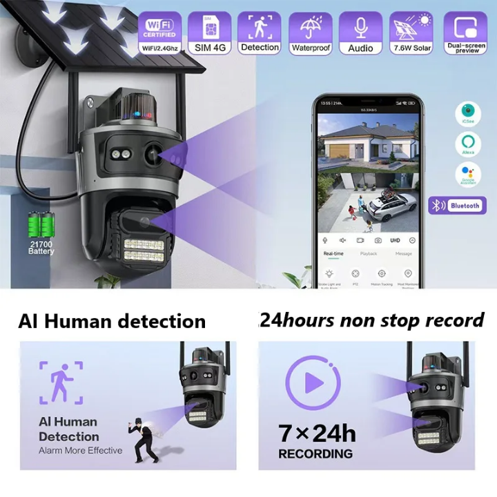 4G 8MP SOLAR CCTV CAMERA 4G SIM CARD OUTDOOR WATERPROOF 360° ROTATING, TWO WAY COMMUNICATION, FULL COLOR,MOTION DETECTION,TEXTS NOTIFICATIONS, ALARM ,NIGT VISION HD REMOTE WIRELESS SURVEILLANCE CAMERA