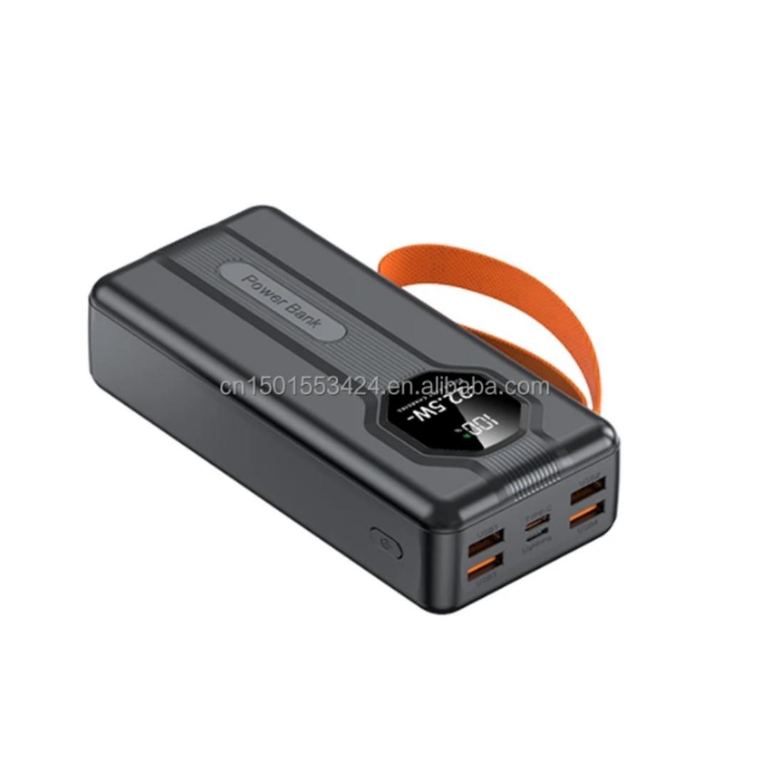 30,000mAh super fast charging powerbank high capacity &high quality actual capacity portable pocket size powerbank for traveling , with type C and iphone inbuilt charging cables,4usb output port-black
