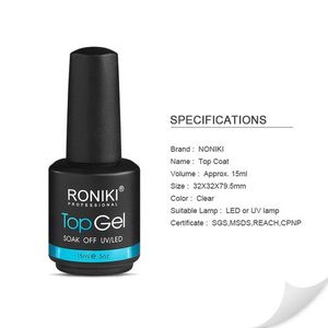 Roniki Soak Off Gel Nail Polish Top Coat- 15ml