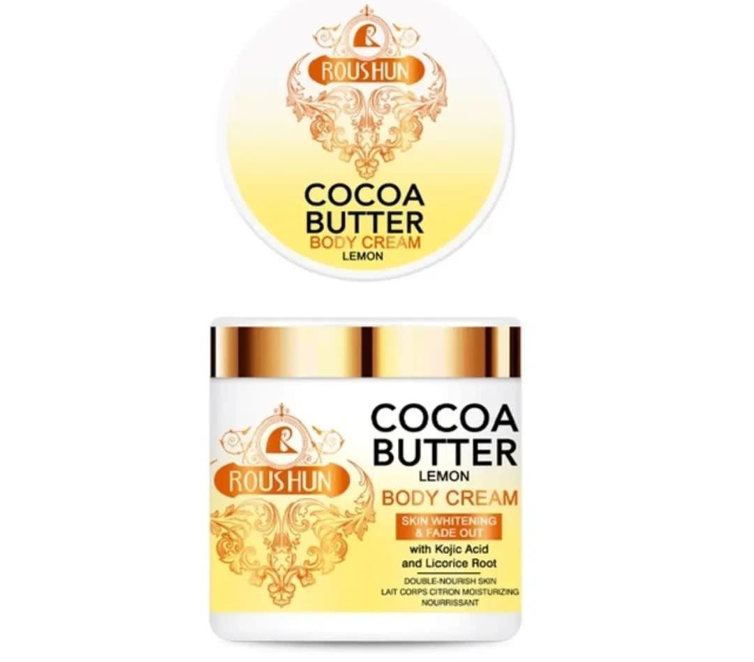 ROUSHUN Cocoa Butter Body Cream Cocoa Butter and Lemon Body Lotion Whitening Hand and Body Cream with Kojic Acid Whitening Lightening Cocoa Butter Skin Perfect Moisturizing Skin Care Body Cream 500ml