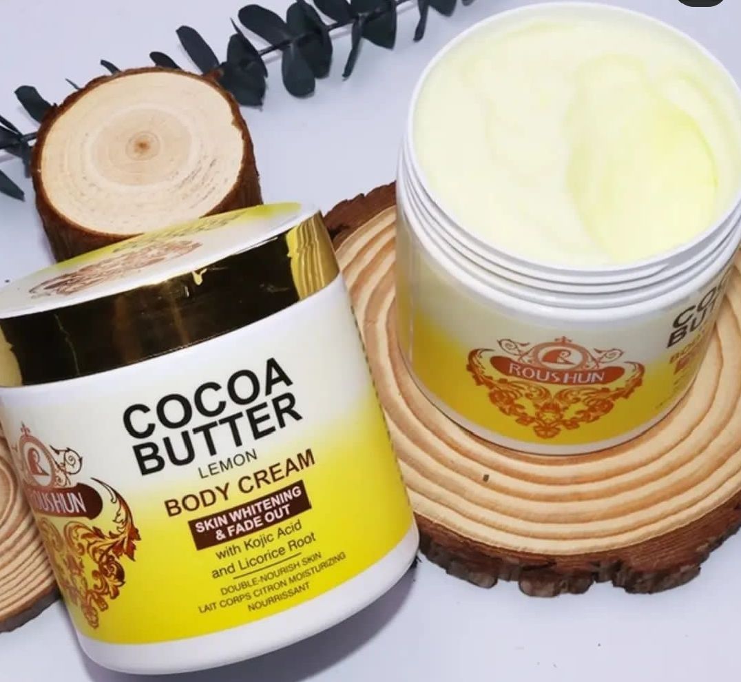 ROUSHUN Cocoa Butter Body Cream Cocoa Butter and Lemon Body Lotion Whitening Hand and Body Cream with Kojic Acid Whitening Lightening Cocoa Butter Skin Perfect Moisturizing Skin Care Body Cream 500ml