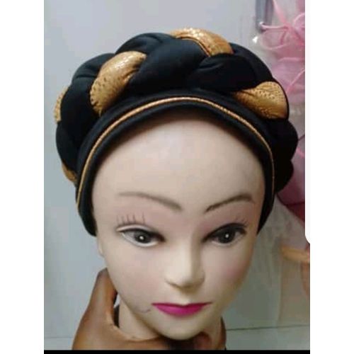 Pre-Tied Twisted Braid African Head Wrap/ Head Wear/ Head Turban- Black/Gold