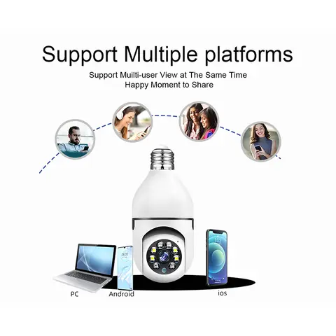 1080P CCTV WIFI BULB CAMERA Support two-way voice real-time intercom 2. Mobile phone remote monitoring, There is a timely alarm prompt, and the head mov