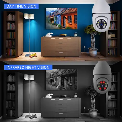 1080P CCTV WIFI BULB CAMERA Support two-way voice real-time intercom 2. Mobile phone remote monitoring, There is a timely alarm prompt, and the head mov