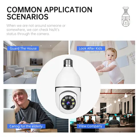 1080P CCTV WIFI BULB CAMERA Support two-way voice real-time intercom 2. Mobile phone remote monitoring, There is a timely alarm prompt, and the head mov