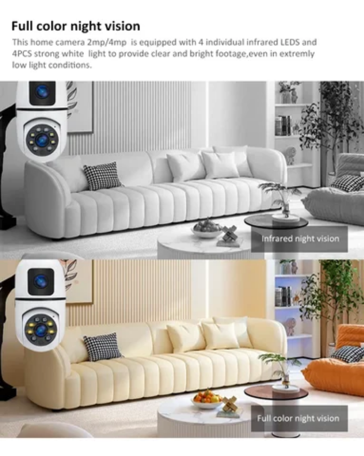 Dual lens CCTV camera wireless CCTV camera with 2 recording lens This Double Lens PTZ Bulb WiFi camera can be used to monitor two activities simultaneously.One lens is fixed for monitoring one area c