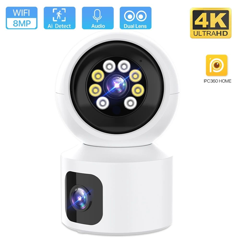 4G Dual lens CCTV camera wireless CCTV camera with 2 recording lens This Double Lens PTZ Bulb 4G camera can be used to monitor two activities simultaneouslyDual Lens V380 Smart Indoor Camera HD Wirele