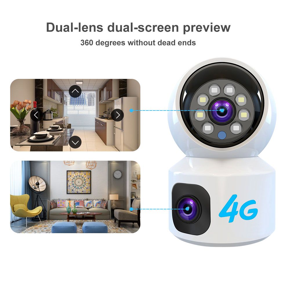 4G Dual lens CCTV camera wireless CCTV camera with 2 recording lens This Double Lens PTZ Bulb 4G camera can be used to monitor two activities simultaneouslyDual Lens V380 Smart Indoor Camera HD Wirele