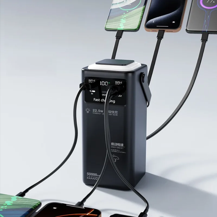 30000mAh fast charging powerbank large capacity with inbuilt charging cables fast charging powerbank with emergency flashlight large capacity powerbank large capacity fast charging powerbank