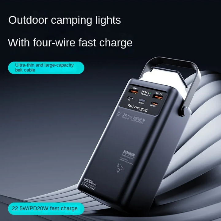 30000mAh fast charging powerbank large capacity with inbuilt charging cables fast charging powerbank with emergency flashlight large capacity powerbank large capacity fast charging powerbank