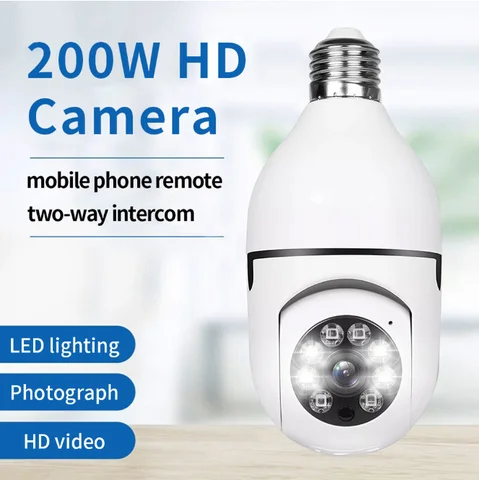 CCTV WIFI BULB CAMERA PTZ FULL HD 360 ANGLE 1080P CAMERA,MOTION DETECTION, 2WAY COMMUNICATION, SUPPORT SD AND CLOUD STORAGE, SENDS NOTIFICATIONS UPON DETECTING MOTION, ALARM FUNCTION 360° rotation